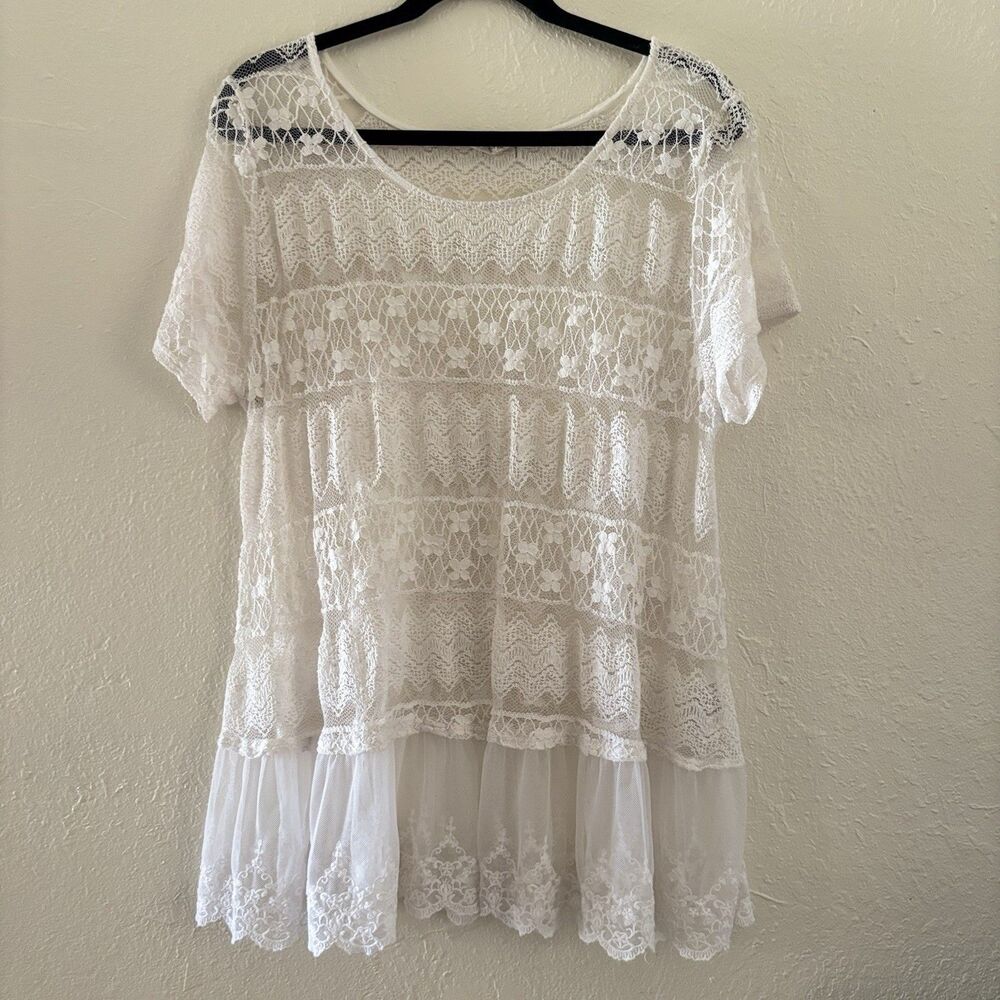 Monteau White Lace Layered Blouse